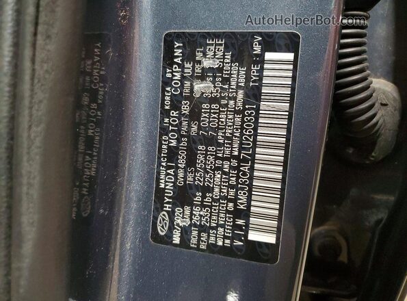 KM8J3CAL7LU260331 2020 HYUNDAI TUCSON Угольный 