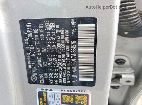 KM8J3CAL7MU364576 2021 HYUNDAI TUCSON Silver VIN კოდის სტიკერის ხედი
