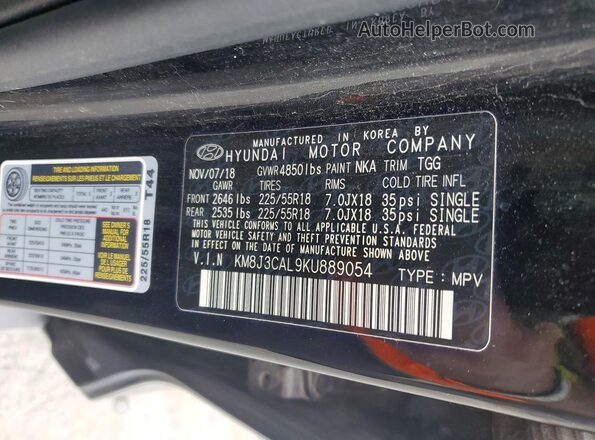 KM8J3CAL9KU889054 2019 HYUNDAI TUCSON Black Vista de la etiqueta del VIN