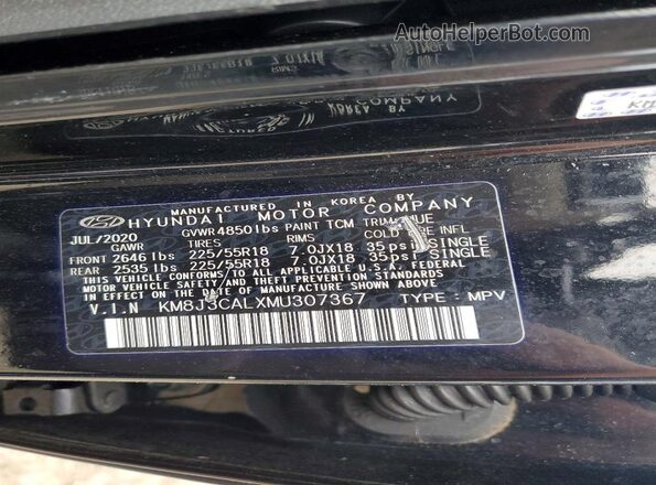 KM8J3CALXMU307367 2021 HYUNDAI TUCSON Black Vista de la etiqueta del VIN