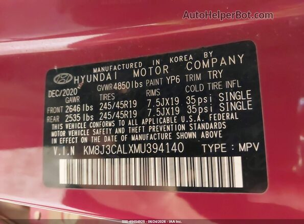 KM8J3CALXMU394140 2021 HYUNDAI TUCSON Red Widok komory silnika