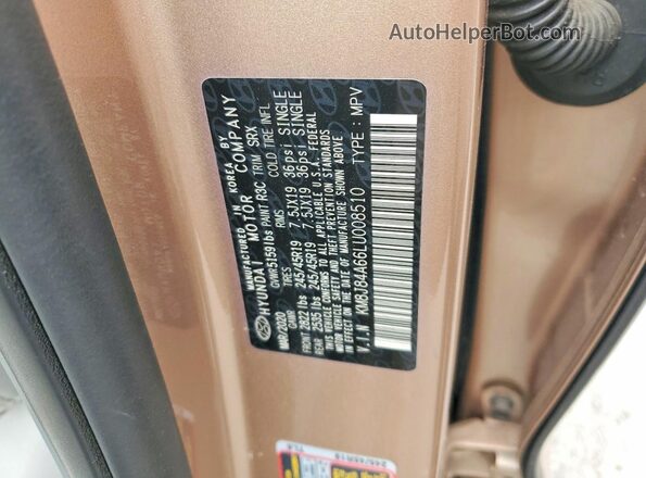 KM8J84A66LU008510 2020 HYUNDAI NEXO Brown VIN sticker view