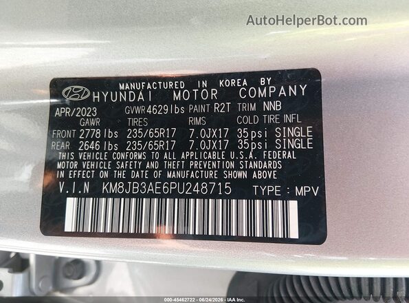 KM8JB3AE6PU248715 2023 HYUNDAI TUCSON Gray ძრავის განყოფილების ხედი
