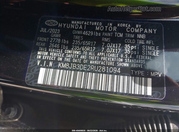 KM8JB3DE2RU281094 2024 HYUNDAI TUCSON Black Widok komory silnika