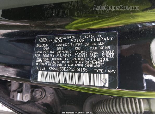 KM8JB3DE2RU334165 2024 HYUNDAI TUCSON Black Engine compartment view