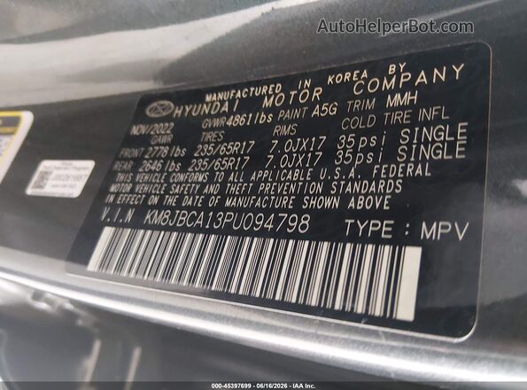 KM8JBCA13PU094798 2023 HYUNDAI TUCSON HYBRID Gray Vista del compartimento del motor
