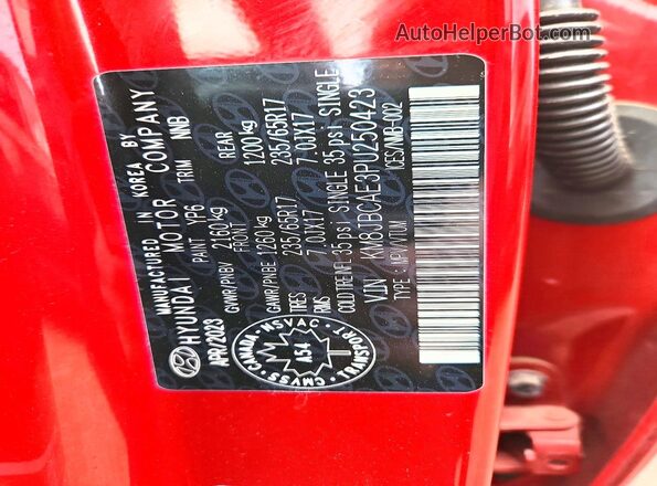 KM8JBCAE3PU250423 2023 HYUNDAI TUCSON Red VIN sticker view