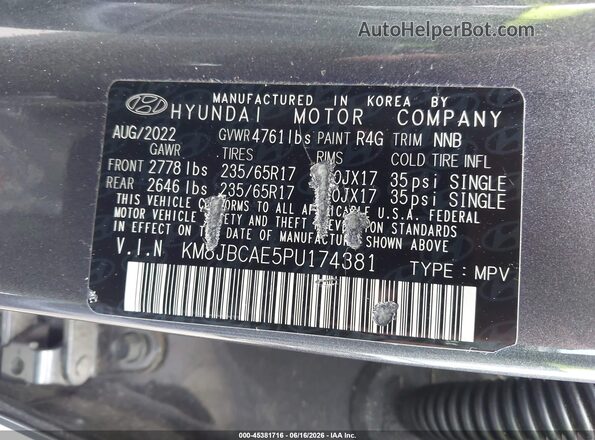 KM8JBCAE5PU174381 2023 HYUNDAI TUCSON Gray Vista del compartimento del motor