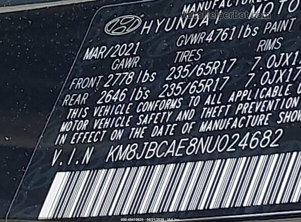 KM8JBCAE8NU024682 2022 HYUNDAI TUCSON Черный Вид подкапотного пространства