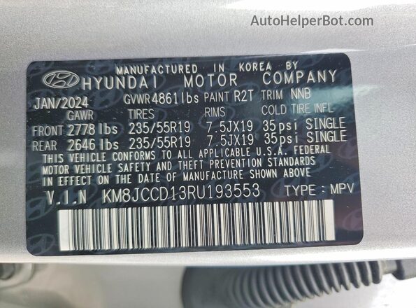 KM8JCCD13RU193553 2024 HYUNDAI TUCSON Серебряный Вид подкапотного пространства