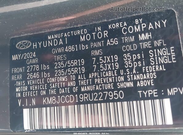 KM8JCCD19RU227950 2024 HYUNDAI TUCSON HYBRID Gray ძრავის განყოფილების ხედი