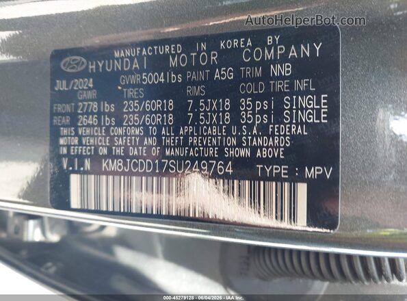 KM8JCDD17SU249764 2025 HYUNDAI TUCSON HYBRID Gray Շարժիչի բաժամունքի տեսք