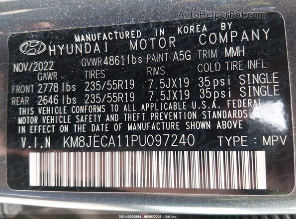 KM8JECA11PU097240 2023 HYUNDAI TUCSON HYBRID Gray Вид підкапотного простору