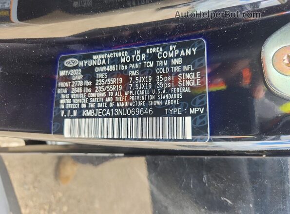 KM8JECA13NU069646 2022 HYUNDAI TUCSON Черный 