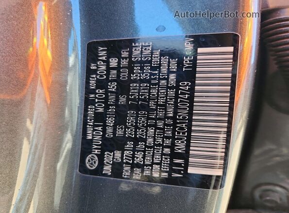 KM8JECA15NU074749 2022 HYUNDAI TUCSON Gray ძრავის განყოფილების ხედი