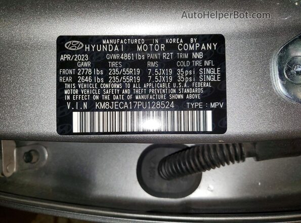 KM8JECA17PU128524 2023 HYUNDAI TUCSON Серебряный Вид наклейки с VIN-кодом
