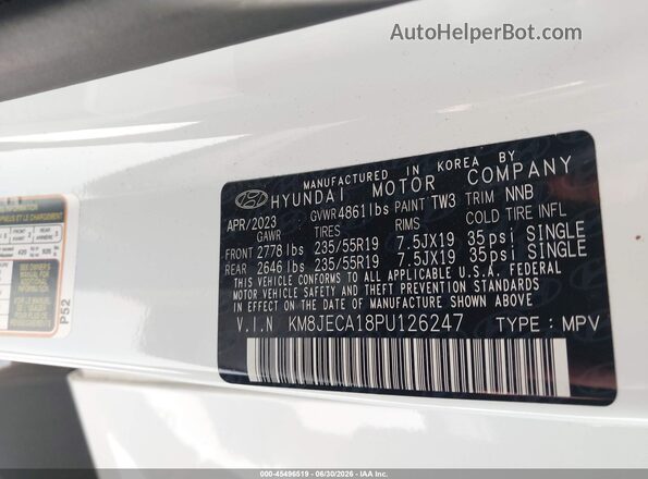 KM8JECA18PU126247 2023 HYUNDAI TUCSON HYBRID White Вид підкапотного простору