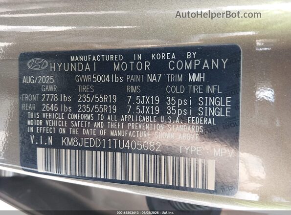 KM8JEDD11TU405082 2026 HYUNDAI TUCSON HYBRID Green Widok komory silnika