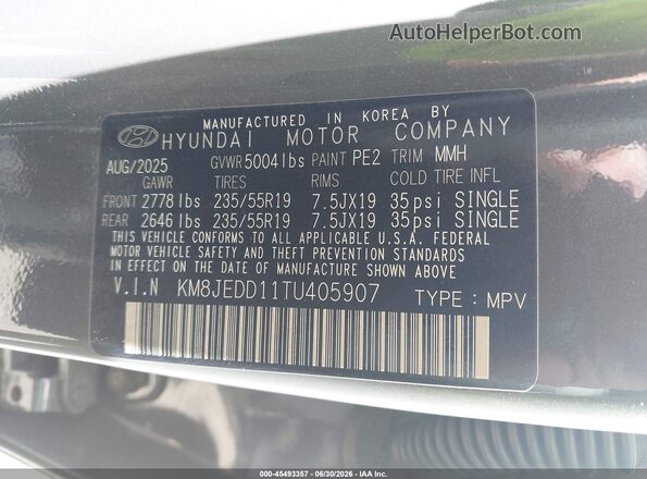 KM8JEDD11TU405907 2026 HYUNDAI TUCSON HYBRID Gray Widok komory silnika