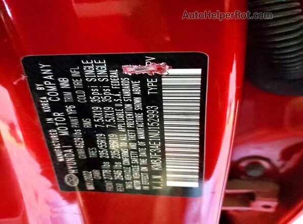 KM8JF3AE1NU152993 2022 HYUNDAI TUCSON Red Vista de la etiqueta del VIN