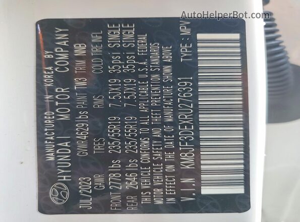 KM8JF3DEXRU276391 2024 HYUNDAI TUCSON White 360 interior view