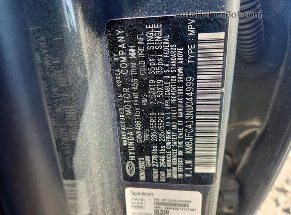 KM8JFCA13NU044999 2022 HYUNDAI TUCSON Charcoal 