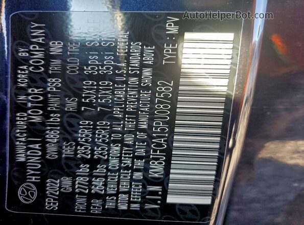 KM8JFCA15PU087582 2023 HYUNDAI TUCSON Blue Вид наклейки з VIN-кодом