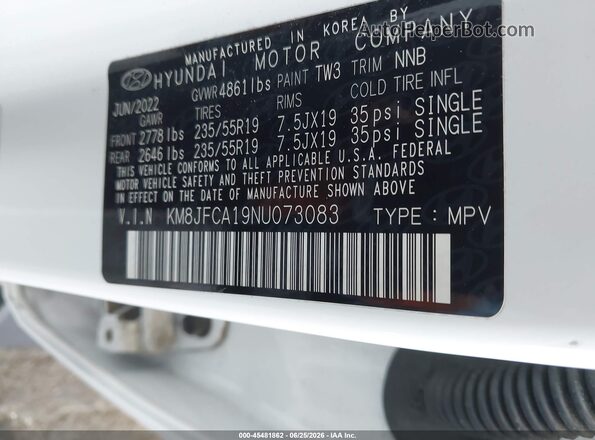 KM8JFCA19NU073083 2022 HYUNDAI TUCSON HYBRID White Engine compartment view
