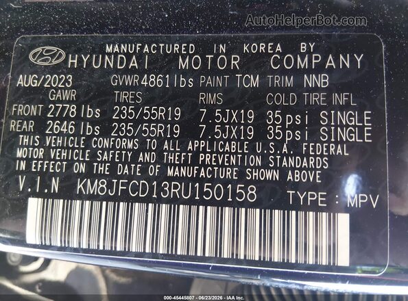 KM8JFCD13RU150158 2024 HYUNDAI TUCSON HYBRID Black Вид підкапотного простору