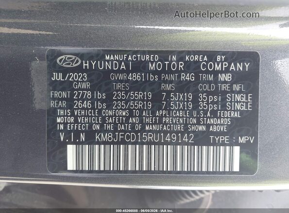 KM8JFCD15RU149142 2024 HYUNDAI TUCSON HYBRID Gray Вид підкапотного простору