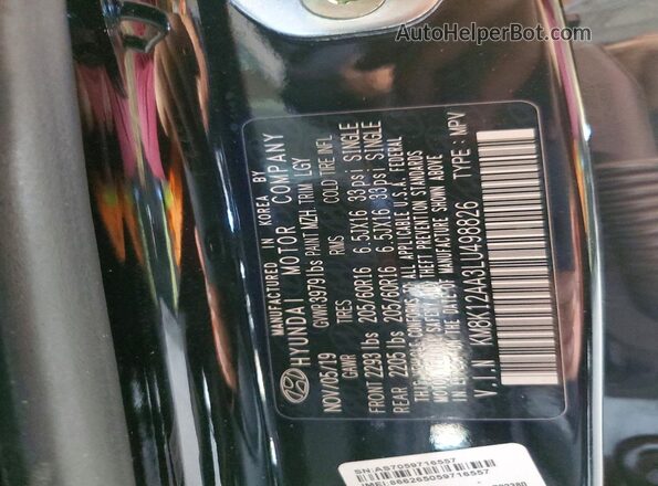KM8K12AA3LU498826 2020 HYUNDAI KONA Black Widok naklejki z numerem VIN