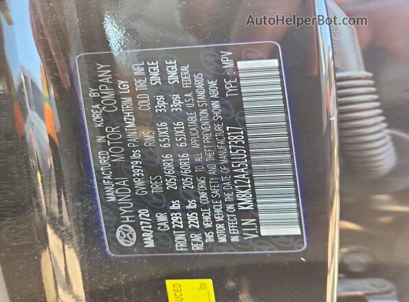 KM8K12AA5LU573817 2020 HYUNDAI KONA Black VIN կոդի պիտակի տեսք