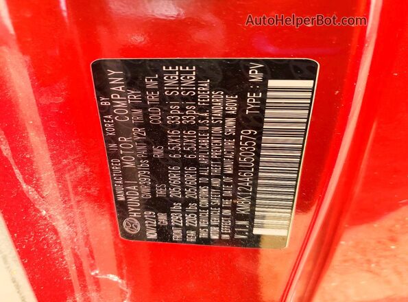 KM8K12AA6LU503579 2020 HYUNDAI KONA Red Vista del compartimento del motor