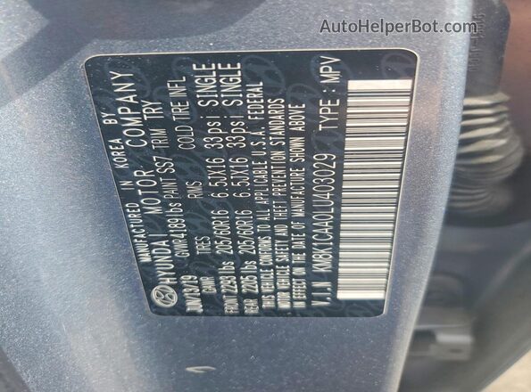 KM8K1CAA0LU403029 2020 HYUNDAI KONA Gray ძრავის განყოფილების ხედი