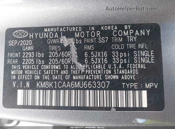 KM8K1CAA6MU663307 2021 HYUNDAI KONA Light Blue Շարժիչի բաժամունքի տեսք