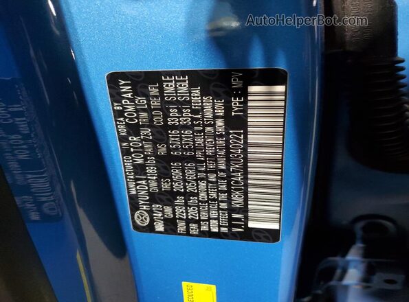 KM8K1CAA7KU340221 2019 HYUNDAI KONA Blue Вид наклейки з VIN-кодом