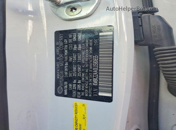 KM8K22AA0LU580655 2020 HYUNDAI KONA White VIN კოდის სტიკერის ხედი