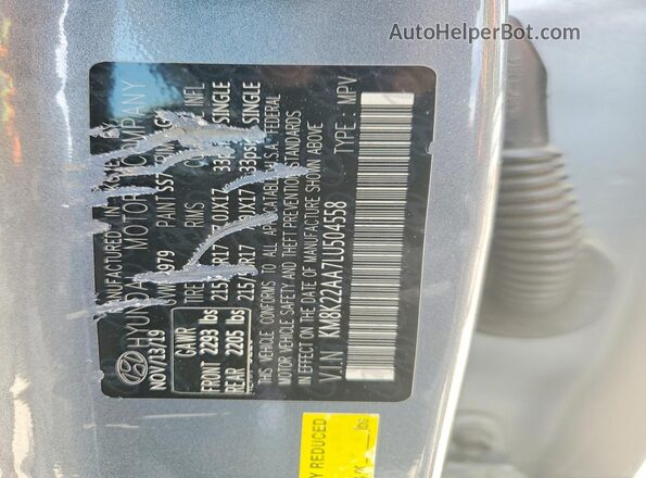 KM8K22AA7LU504558 2020 HYUNDAI KONA Silver VIN კოდის სტიკერის ხედი