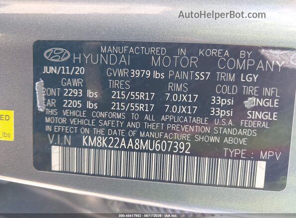 KM8K22AA8MU607392 2021 HYUNDAI KONA Серый 