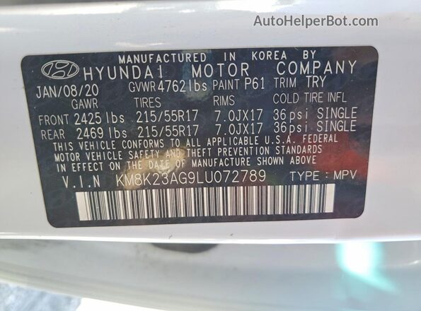 KM8K23AG9LU072789 2020 HYUNDAI KONA Белый Панорамный вид салона 360°