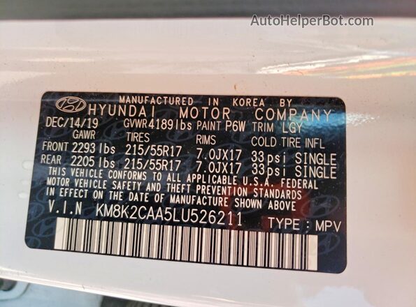 KM8K2CAA5LU526211 2020 HYUNDAI KONA Белый 