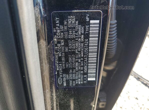 KM8K2CAA7LU567424 2020 HYUNDAI KONA Черный Вид наклейки с VIN-кодом