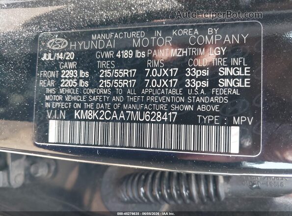 KM8K2CAA7MU628417 2021 HYUNDAI KONA Black 