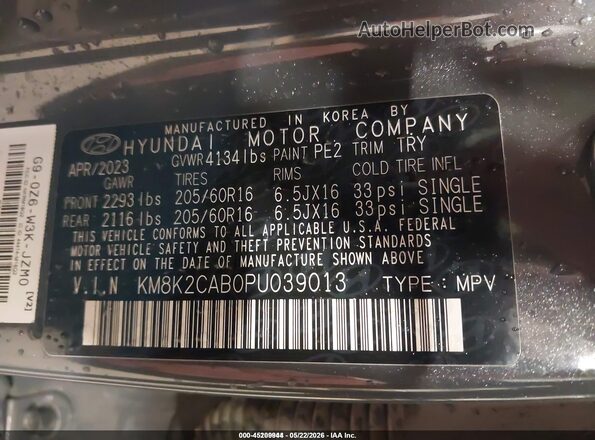 KM8K2CAB0PU039013 2023 HYUNDAI KONA Серый 