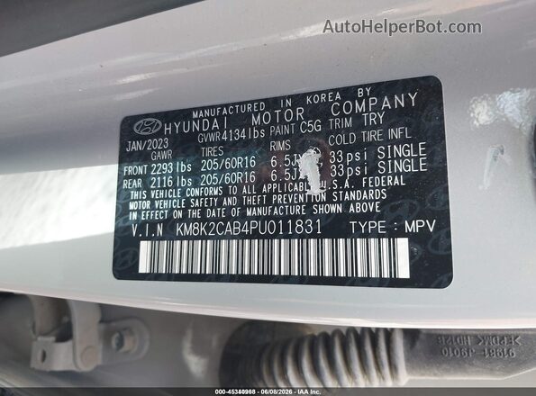 KM8K2CAB4PU011831 2023 HYUNDAI KONA Silver Շարժիչի բաժամունքի տեսք