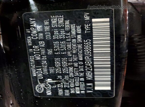 KM8K2CABXPU988665 2023 HYUNDAI KONA Black Vista de la etiqueta del VIN