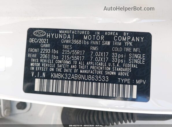 KM8K32AB9NU863533 2022 HYUNDAI KONA White Engine compartment view