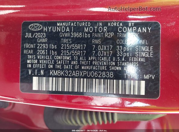 KM8K32ABXPU062838 2023 HYUNDAI KONA Red Вид підкапотного простору