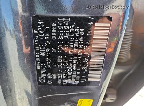 KM8K3CA54LU507584 2020 HYUNDAI KONA Charcoal Widok naklejki z numerem VIN
