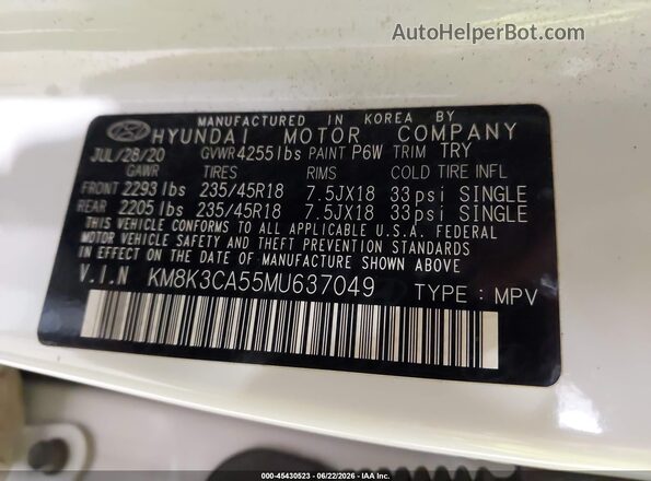 KM8K3CA55MU637049 2021 HYUNDAI KONA White Շարժիչի բաժամունքի տեսք